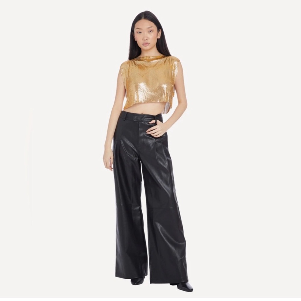 Line & Dot Halle wide leg pleated leather pant Black